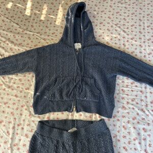 🏖️Pink Rose Blue Knit Zip-Up and wide leg pants set🏖️